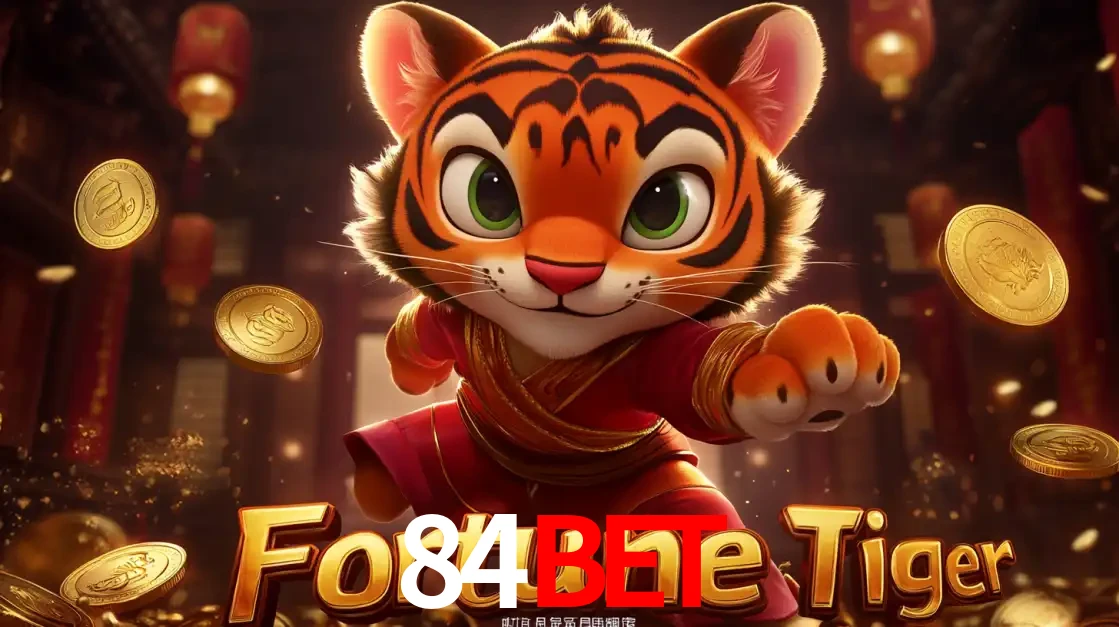 O carismático mascote do jogo de slot Fortune Tiger, um tigre fofo em pose de artes marciais, pronto para trazer sorte e multiplicadores de ganhos no cassino online 84bet.