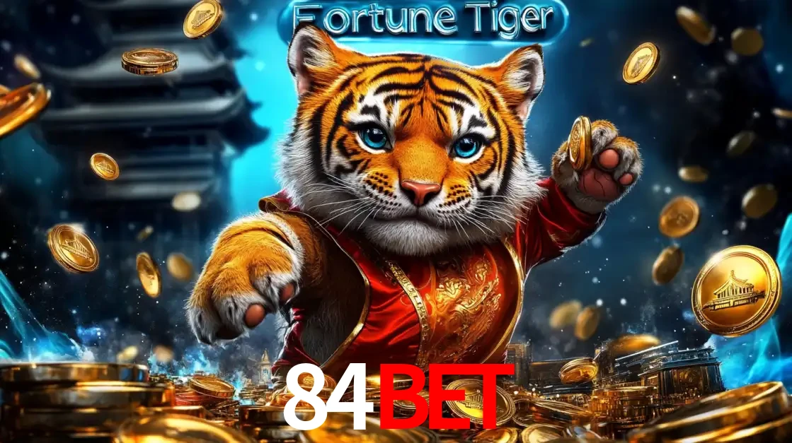 Imagem promocional do jogo de slot Fortune Tiger, com um tigre majestoso em traje tradicional cercado por uma fortuna em moedas de ouro, disponível agora no cassino 84bet.